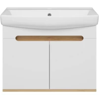 Тумба под раковину Misty Сканди Э-Ска01070-011П 66,3 см, подвесная, белый глянец/дуб крафт золотой/антрацит матовый