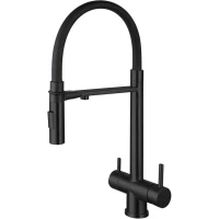 Смеситель для кухни Zorg SZR-3030-1 BLACK с подключением к фильтру, гибким изливом, черный