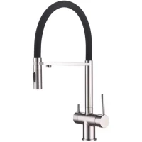 Смеситель для кухни Grocenberg GB4096NK с подключением к фильтру, гибким изливом, никель