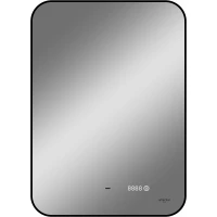 Зеркало Reflexion Black View RF4001BV 50x70 см, с LED-подсветкой, сенсорным выключателем, диммером, часами, черный