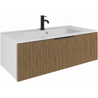 Тумба под раковину ЗОВ Кито K100BT 99 см, подвесная, тростник/белый матовый