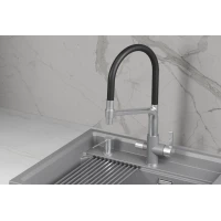 Смеситель для кухни Granula 5083, АЛЮМИНИУМ CoolStart, с подключением к фильтру, гибким изливом, нержавеющая сталь/алюметаллик