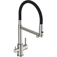 Смеситель для кухни Cersanit Zen A68259 с подключением к фильтру, гибким изливом, сатин/черный