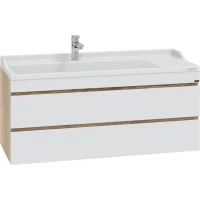 Тумба под раковину Санта Марс 700425 120 см, подвесная, белый глянец/дуб янтарный