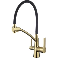 Смеситель для кухни Viko V-5523 с подключением к фильтру, гибким изливом, золотой/черный