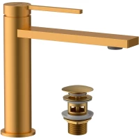 Смеситель для раковины Lemark Valday LMF-8112B-BRG с донным клапаном, золотой матовый
