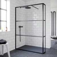 Душевая перегородка Riho Grid GB402 G004037121 89,8 см, профиль черный матовый, стекло прозрачное