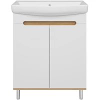 Тумба под раковину Misty Сканди Э-Ска01070-0150-2Д 66,3 см, напольная, белый глянец/дуб крафт золотой/антрацит матовый