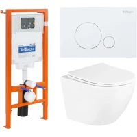 Комплект инсталляция с унитазом BelBagno Sfera BB3105CHR/SC/BB002-80/BB014-SR-BIANCO с кнопкой смыва, белый + унитаз подвесной BelBagno Uno безободковый, с сиденьем микролифт, белый