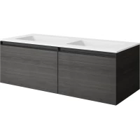 Тумба с раковиной Armadi Art Quatro Oak Antracite 790-M2-140(70+70)-OA-A+L + 793-140-2-W 141 см, подвесная, с подсветкой, темный дуб