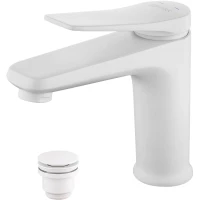 Смеситель для раковины Lemark Bronx LM3706MW с донным клапаном, белый матовый