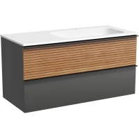 Тумба с раковиной Sancos Delta DL100RGR + CN7015 101 см R, подвесная, дуб красный/графит матовый