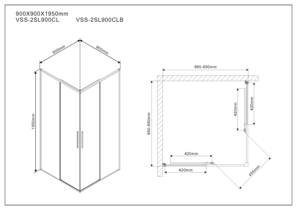 Душевой уголок 89х89 см Vincea Slim VSS-2SL900CLB прозрачное - фото 2