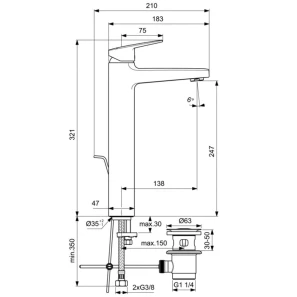 Изображение товара смеситель для раковины с донным клапаном ideal standard ceraplan bd238xg