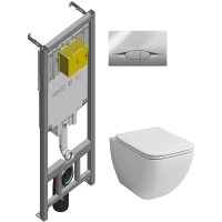Комплект инсталляция с унитазом Jacob Delafon E21822-CP с кнопкой смыва, хром + унитаз подвесной Grossman GR-4447S безободковый, с сиденьем микролифт, белый