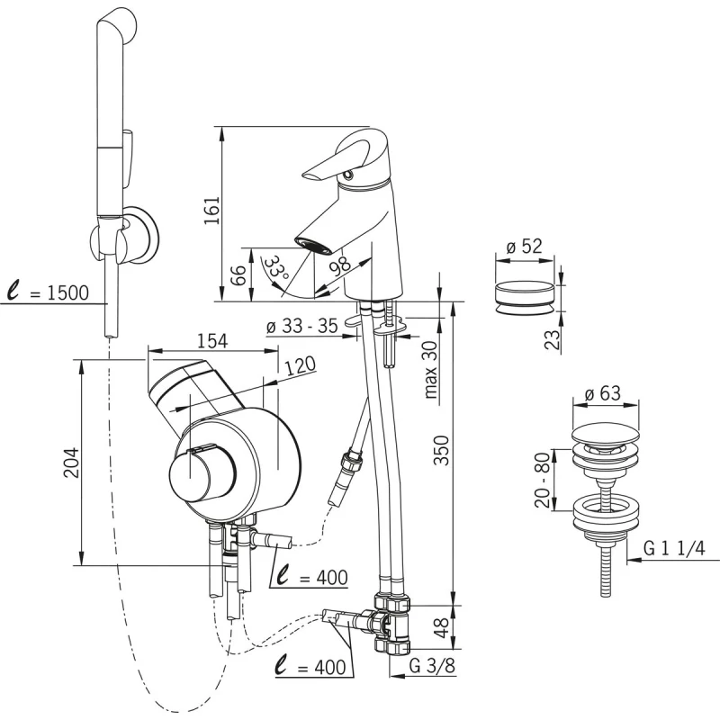 Термостат для раковины с донным клапаном с гигиеническим душем Oras Optima 2705F