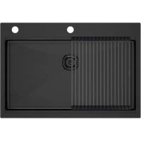 Кухонная мойка Paulmark Kroner-Pro PM707551-GM+R405-GM 75x51 см, вороненая сталь