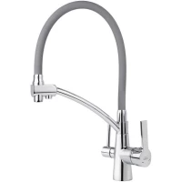 Смеситель для кухни Viko V-5524 с подключением к фильтру, гибким изливом, хром/серый