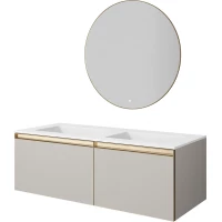 Комплект мебели Armadi Art Quatro Cashmere 790-M2-140(70+70)-CM-MG+L + 793-140-2-W + 545-100-MG 141 см, подвесной, с подсветкой, кашемир матовый