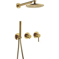 Душевой комплект Grocenberg GB5090GL 200 мм, со смесителем, золотой брашированный
