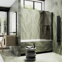 Шторка на ванну MaybahGlass MGV-783-6 70 см, профиль черный матовый, стекло бронза