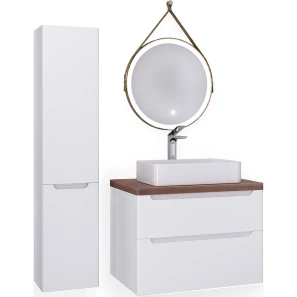 Изображение товара комплект мебели белый глянец 80 см со столешницей бук темный jorno wood wood.01.80/p/w + wood.06.80/dw + 0085176 + wood.02.50/tk