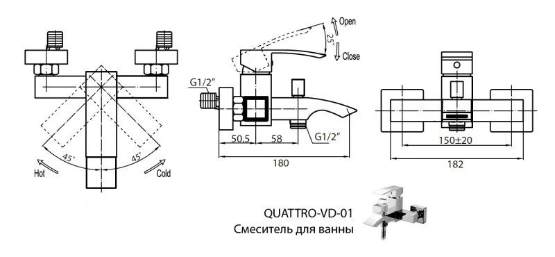 Смеситель для ванны Cezares Quattro QUATTRO-VD-01