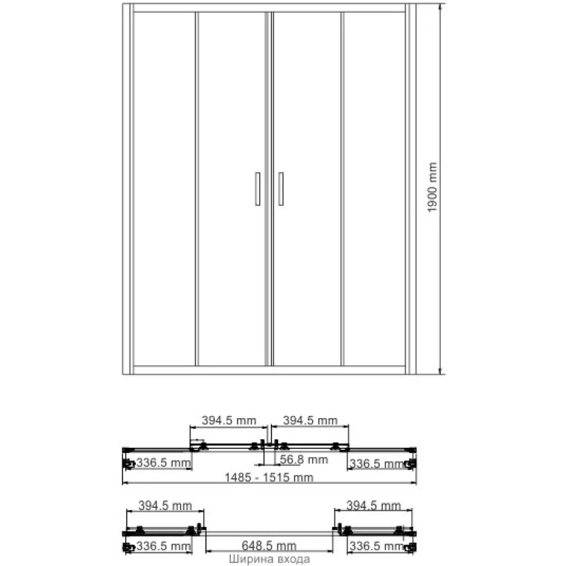 Душевая дверь 150 см WasserKRAFT Lippe 45S08 прозрачное