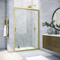 Душевая дверь Vegas Glass ZP Novo h2000 145 03 02 145 см, профиль золотой матовый, стекло шиншилла