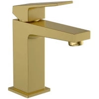 Смеситель для раковины VitrA Minimax Square A4372025EXP без донного клапана, золотой матовый