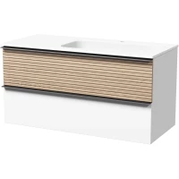 Тумба с раковиной Sancos Delta DL100RW + CN7015 101 см R, подвесная, светлый дуб/белый матовый