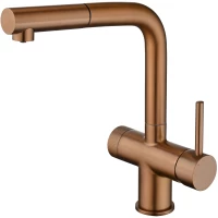 Смеситель для кухни Emar ЕС - 7026 PVD Coppery с подключением к фильтру, выдвижным изливом, медь