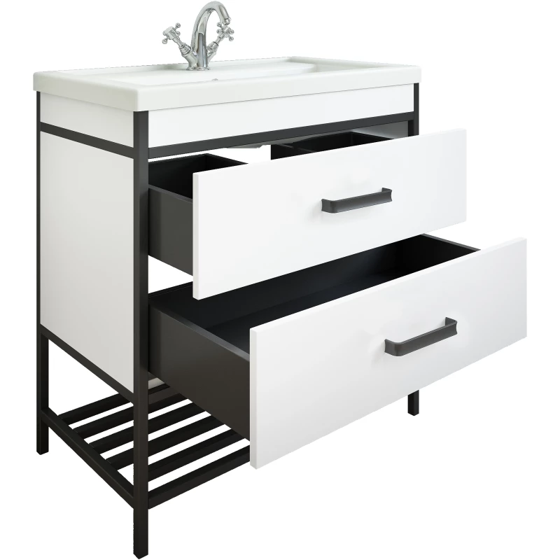 Комплект мебели белый матовый/черный 80 см Sanflor Норд C04606 + S-UM-COM80/1-w + C04607