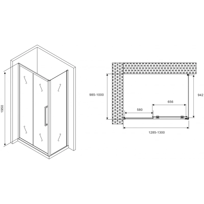 Душевой уголок 130x100 см Abber Schwarzer Diamant AG30130H-S100 прозрачное