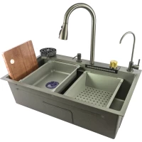 Кухонная мойка Fmark FSC003T 75x46 см, многофункциональная, серый