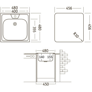Изображение товара кухонная мойка матовая сталь ukinox классика clm480.480 --t6k 0c