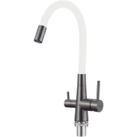 Смеситель для кухни Fmark FS1062-Q02 с подключением к фильтру, гибким изливом, графит/белый