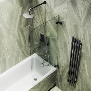 Изображение товара шторка на ванну maybahglass mgv-644-6 40,5 см, профиль черный матовый, стекло прозрачное