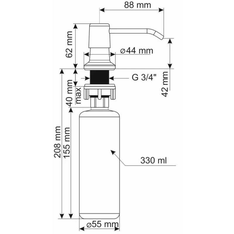 Дозатор для жидкого мыла Ulgran U-01-310 330 мл, встраиваемый, для кухни, серый