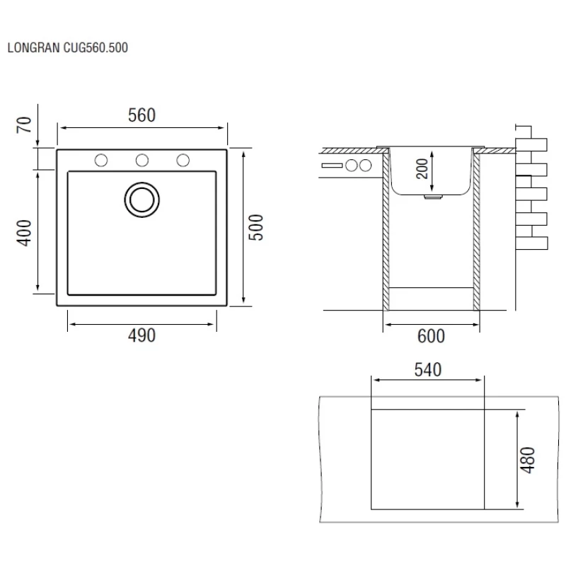 Кухонная мойка колорадо Longran Cube CUG560.500 - 08