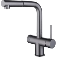 Смеситель для кухни Emar ЕС - 7026 PVD Dark с подключением к фильтру, выдвижным изливом, вороненая сталь