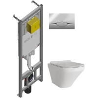 Комплект инсталляция с унитазом Jacob Delafon E21822-CP с кнопкой смыва, хром + унитаз подвесной Grossman GR-4440S безободковый, с сиденьем микролифт, белый