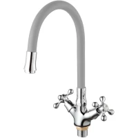 Смеситель для кухни D-Lin D153810-2 с гибким изливом, хром/серый