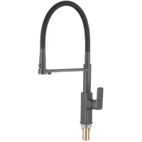 Смеситель для кухни Savol S-L1808Q-01 с подключением к фильтру, гибким изливом, графит/черный