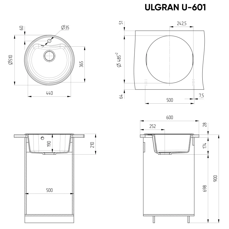 Кухонная мойка Ulgran песочный U-601-302