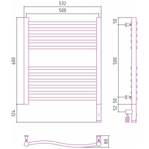 Изображение товара полотенцесушитель электрический 600x500 мэм правый сунержа флюид 3.0 00-5821-6050