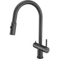 Смеситель для кухни KuchenStern Brunn FS 751GM80 с подключением к фильтру, выдвижным изливом, вороненая сталь