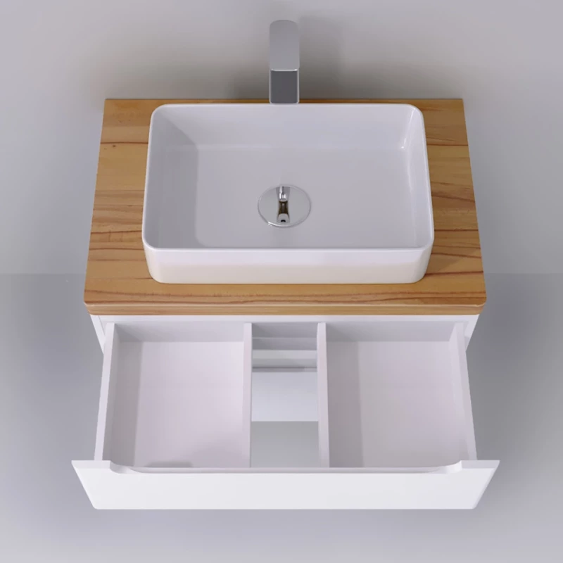 Комплект мебели белый глянец 80 см со столешницей бук светлый Jorno Wood Wood.01.80/P/W + Wood.06.80/LW + 0085176 + Wood.02.50/TK