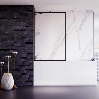 Шторка на ванну Veconi Palau PL85B-90-01-C8 90 см, профиль черный матовый, стекло прозрачное