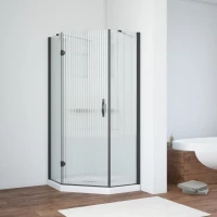 Душевой уголок Vegas Glass AFA-Pen NOVO 90 02М Moru L 90x90 см L, профиль черный матовый, стекло рифленое